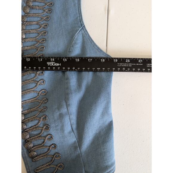 Free People Shrunken Military Vest Women L* Light Denim Blue Metal Buttons Lined - Picture 8 of 9